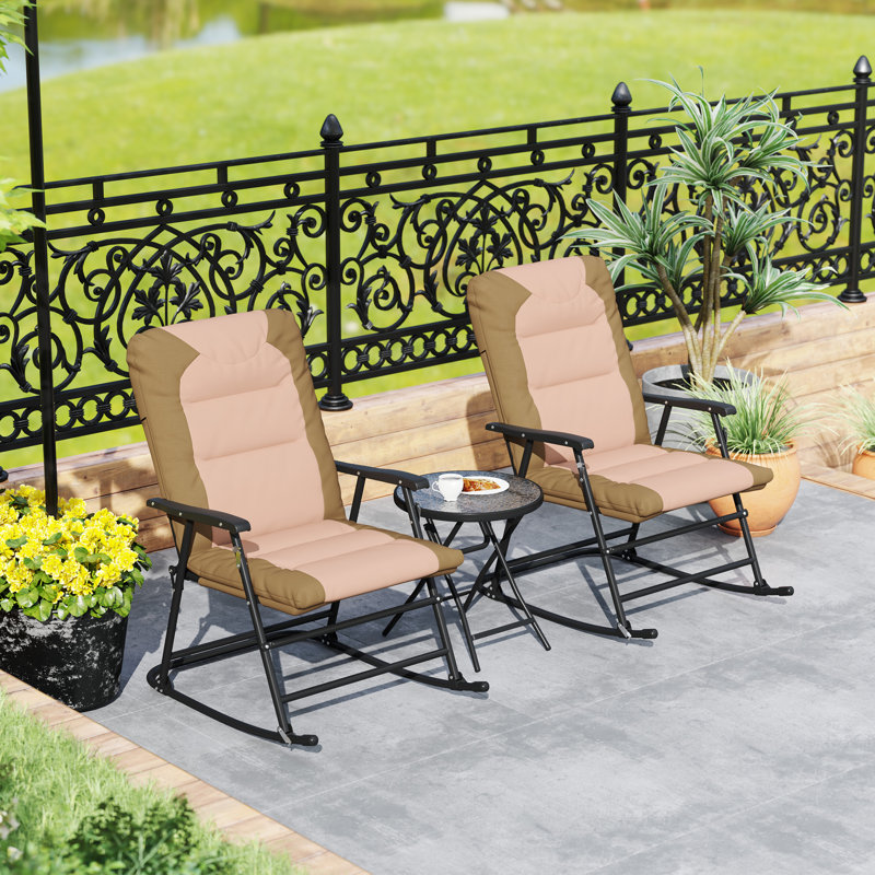 Ensemble de chaises berçantes pliables 3 pièces, Brun