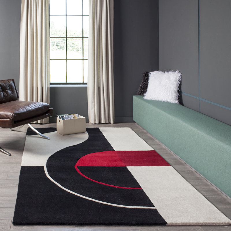Tapis noir / rouge en laine touffeté à la main Cobos, Rectangle 3 pi 6 po x 5 pi 6 po