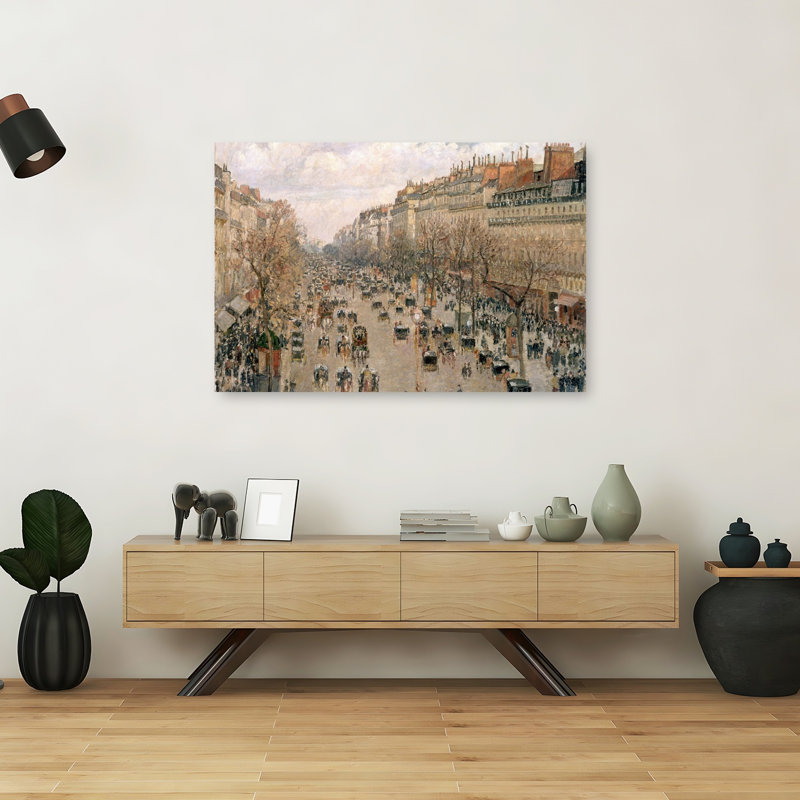 Boulevard Montmartre, Afternoon Sun, 1897 Impressionist Abstract Contemporary Bird City Wall Art Print by Camille Pissarro - 1 Piece Wrapped Canvas Wall Art