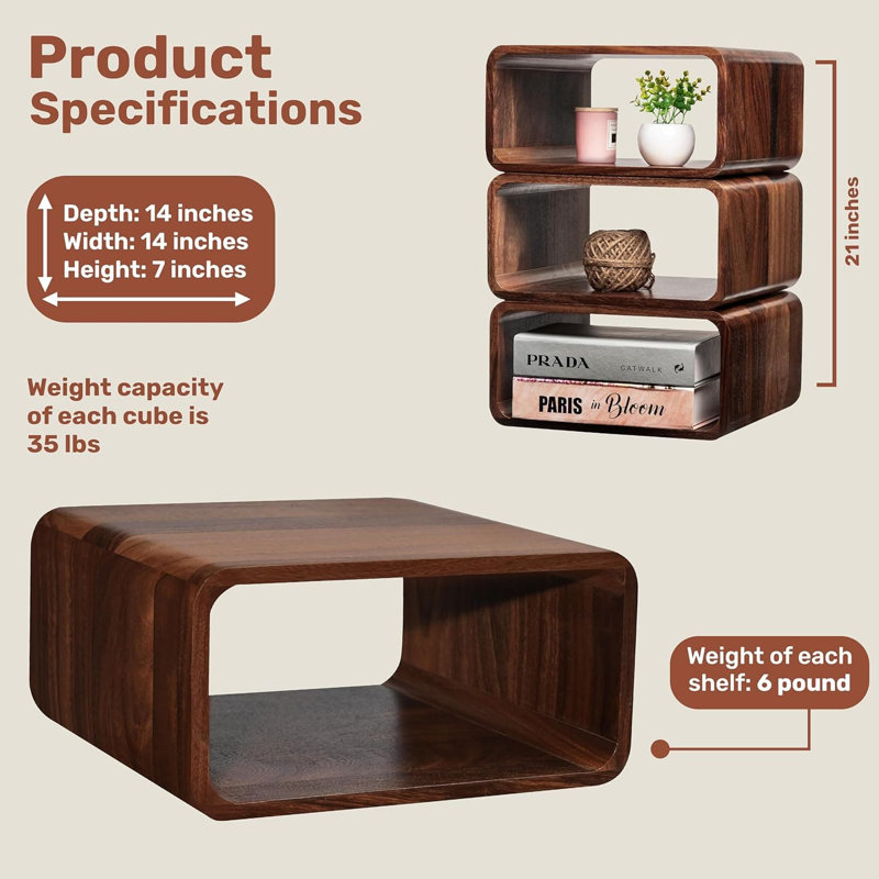 Stackable Cube Storage Organizer | Modular Wooden Bookshelf For Home & Office | No Assembly Required | Durable Oak Wood Construction