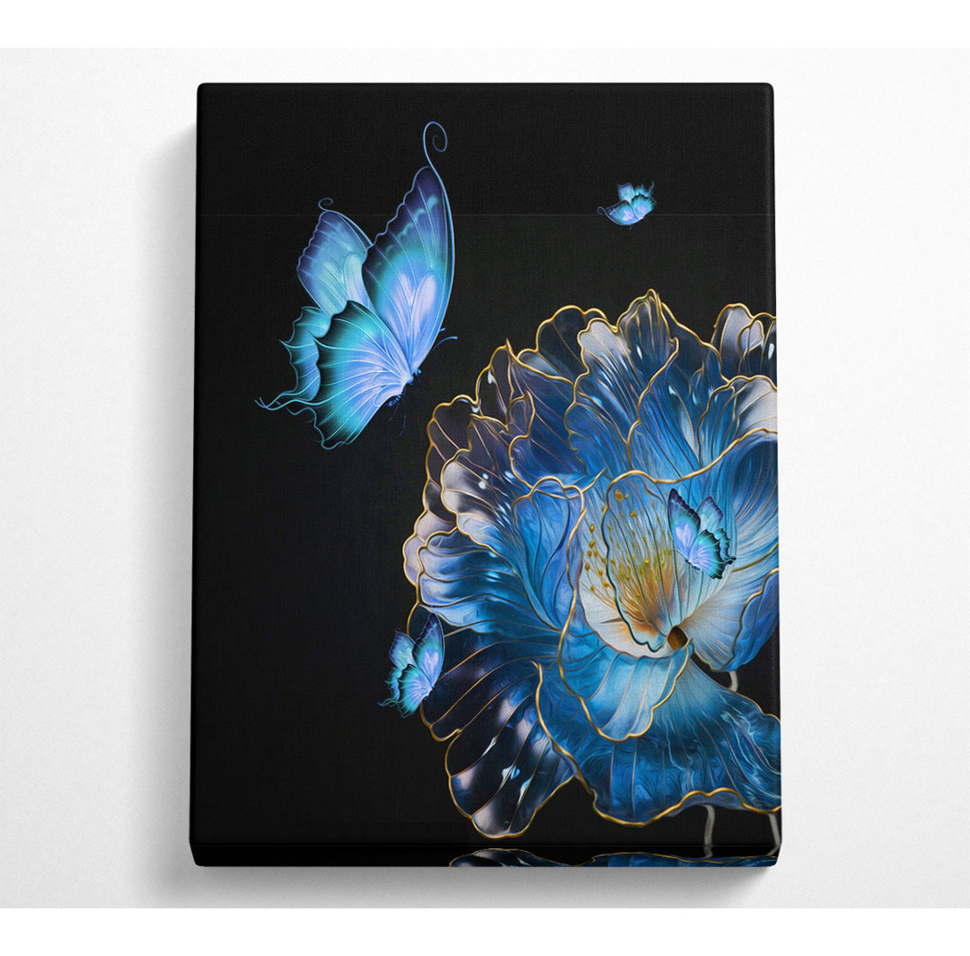 Blauer Schmetterling und Blume - Kunstdrucke auf Leinwand ohne Rahmen