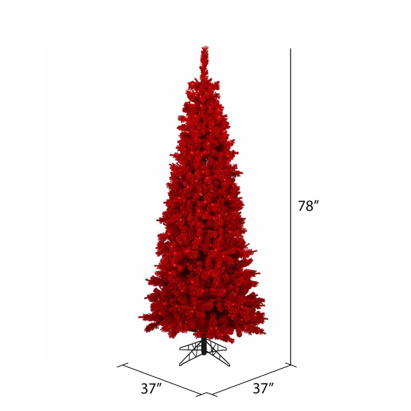 Sapin de Noël artificiel floqué rouge, 6,5 pi