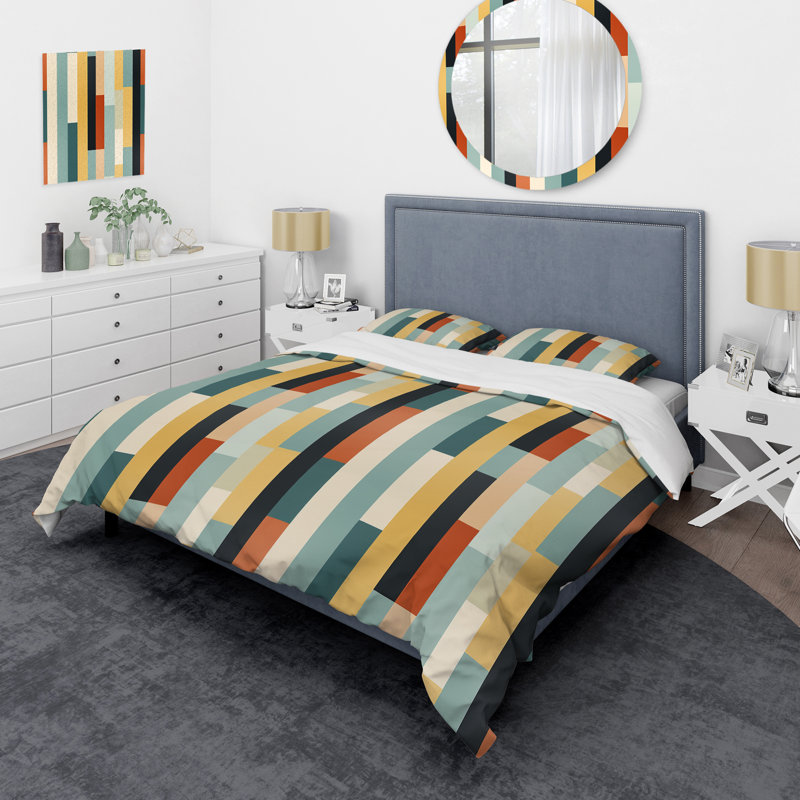 Ensemble de housse de couette en microfibre à rayures jaunes et vertes, Housse de couette pour très grand lit et 2 très