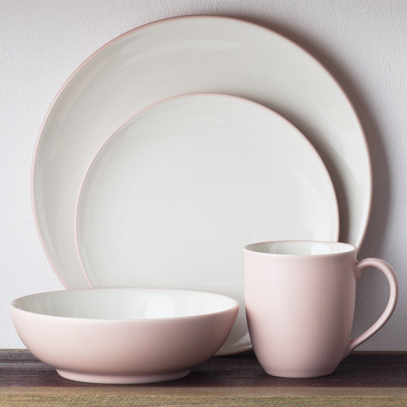 Pink Ceramic Microwave-Safe Dinner Plates, Set of 4