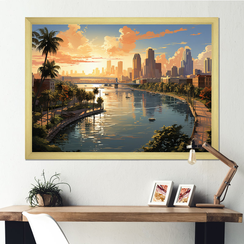 «Sunshines State Miami III», reproduction sur toile, H 12 po x l 20 po x P 1 po, Encadrement doré