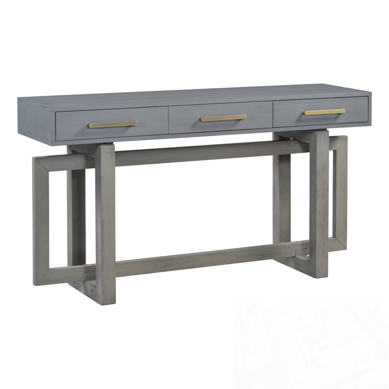 Wooden Console Table With Three Drawers, Antique Gray