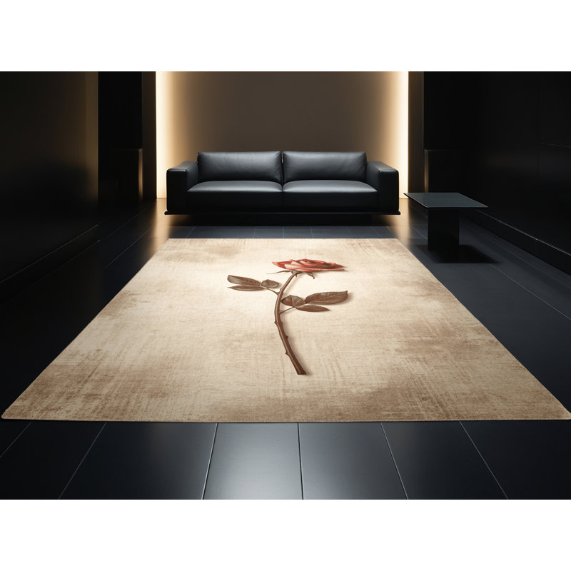 Machine Washable Artesian Valentines Modern & Contemporary Abstract Rug in Beige – Beige Binding, 6x9