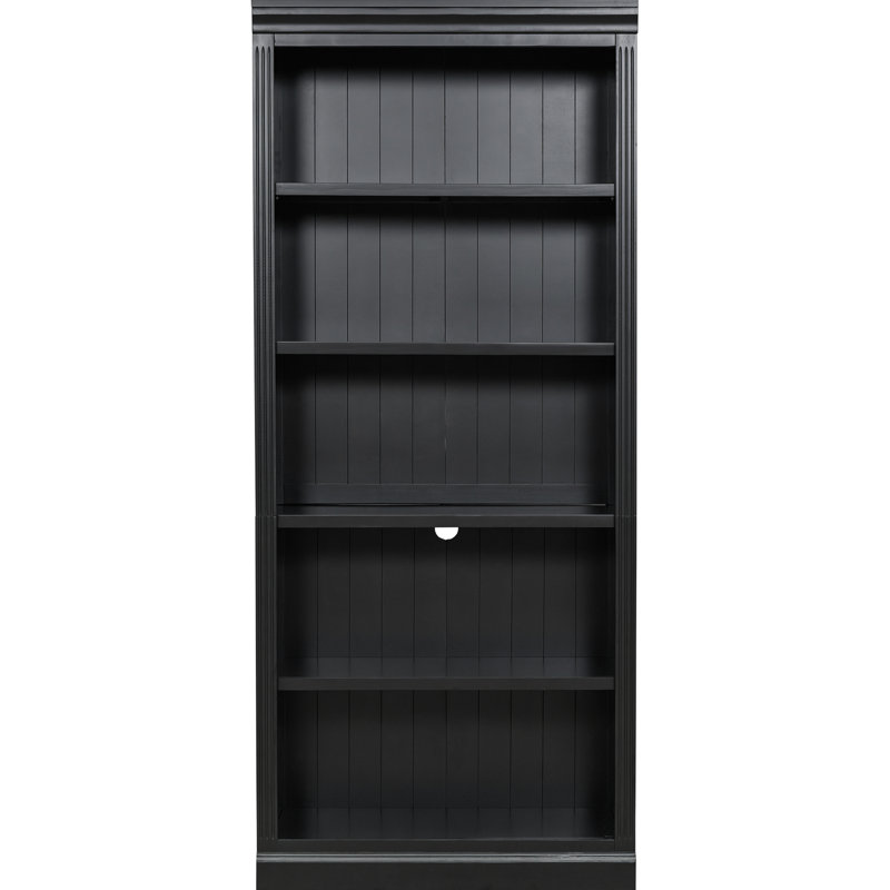Bibliothèque à 5 espaces de rangement, bois massif, tablettes réglables, DEL, noir pour bibliothèque de 82,25 po de hauteur, crayon
