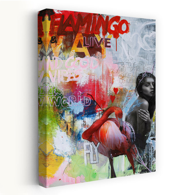 Flamant flamant, art urbain contemporain, H 24 po x l 16 po