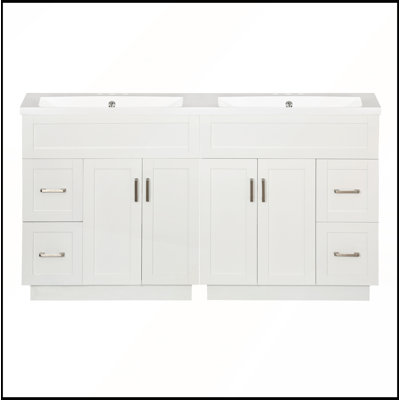 Meuble-lavabo de 60 pouces avec deux lavabos, beaucoup de rangement et des mécanismes de fermeture en douceur pour les salles de bain modernes