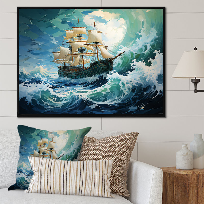 The Pirate Boat Odyssey's Voyage I - Art mural classique, Cadre flottant noir, H 24 po x l 32 po x P 1 po