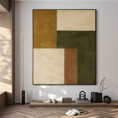 Extra Large Wall Art Fabric Print - Geometric Abstract Art Earthy Toned Geometric Pattern Contemporary Artwork Decor for Living Room or Bedroom - "Frame Assembly Required (Unfinished Frame)"