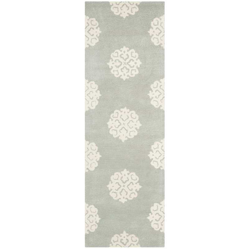 Candelo Hand Tufted Wool/Viscose Floral Rug in Gray/Ivory, Runner 2'6" x 14'