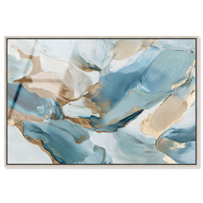 Golden Wave II, reproduction d'art encadrée bleue et dorée par Art Remedy, cadre argenté, 54 x 36