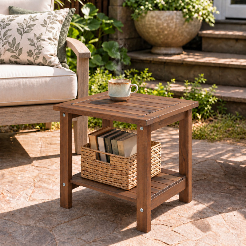 Candrice Rectangular Outdoor Side Table, Walnut