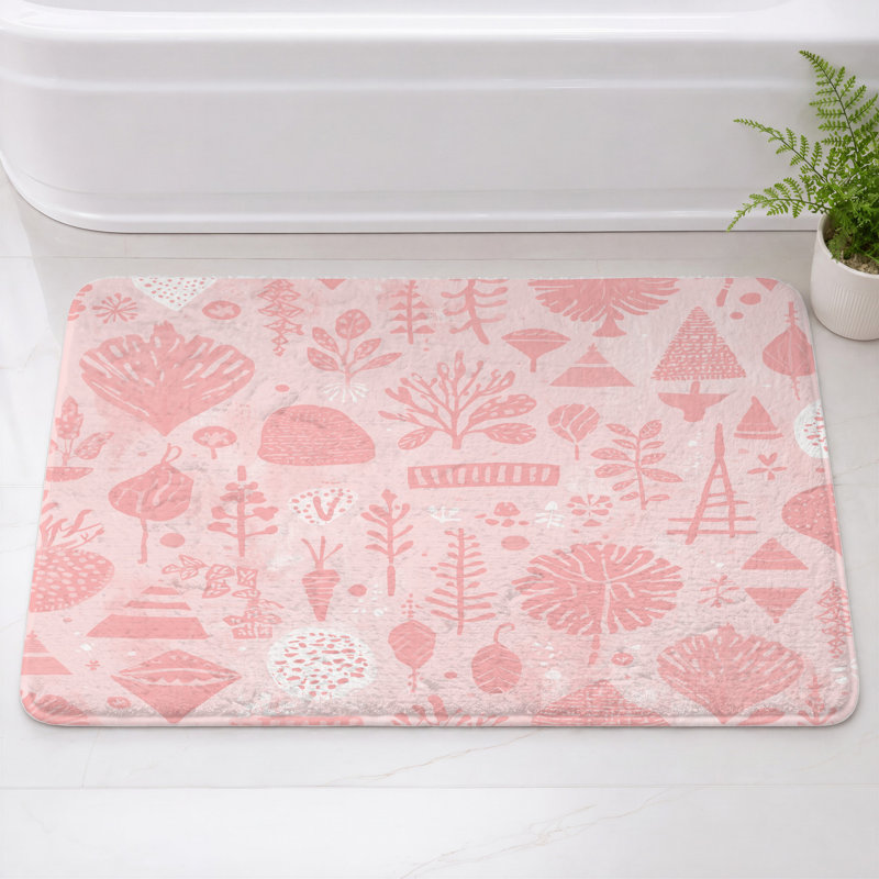 Tapis de bain noir à motifs botaniques, 34 po L x 21 po L, Medium Gray Black