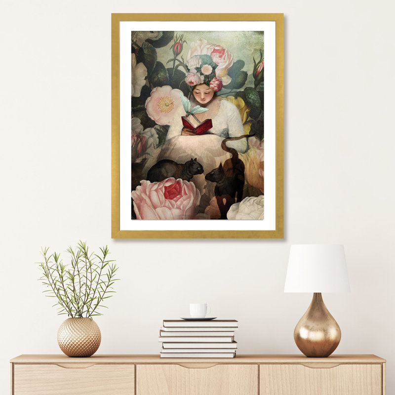 «The Reading» par Catrin Welz-Stein, impression, H 32 po x l 24 po x P 1 po, Papier encadré doré