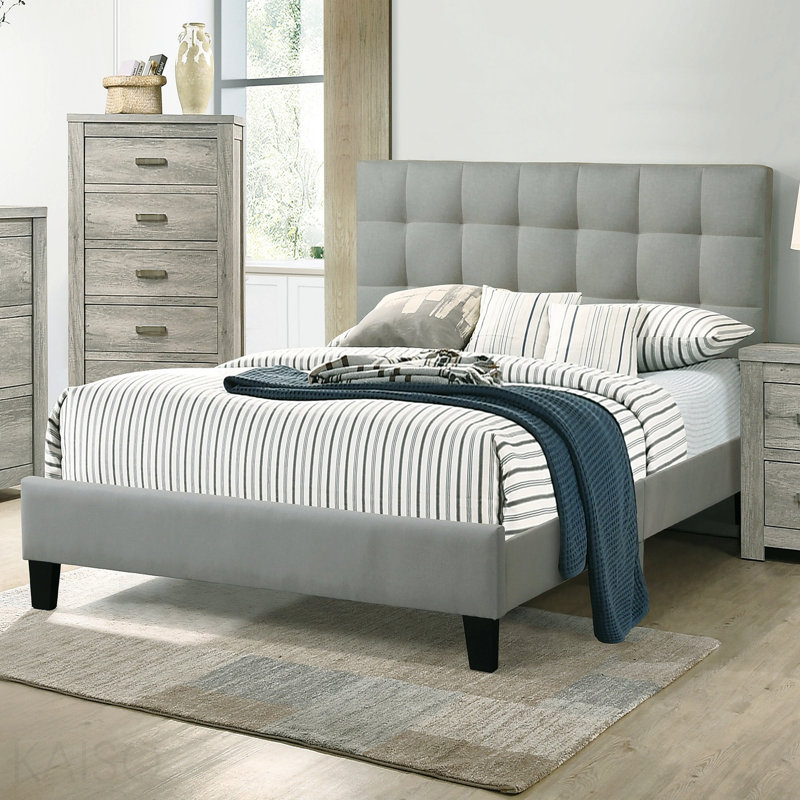 Mobilier de chambre à coucher contemporain 1pc, Lit double, Gris/gris pâle