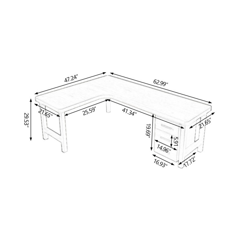 Wood color L-Shaped Solid Wood Desks, 29.53" H x 62.99" W x 47.24" D, Left Hand Return