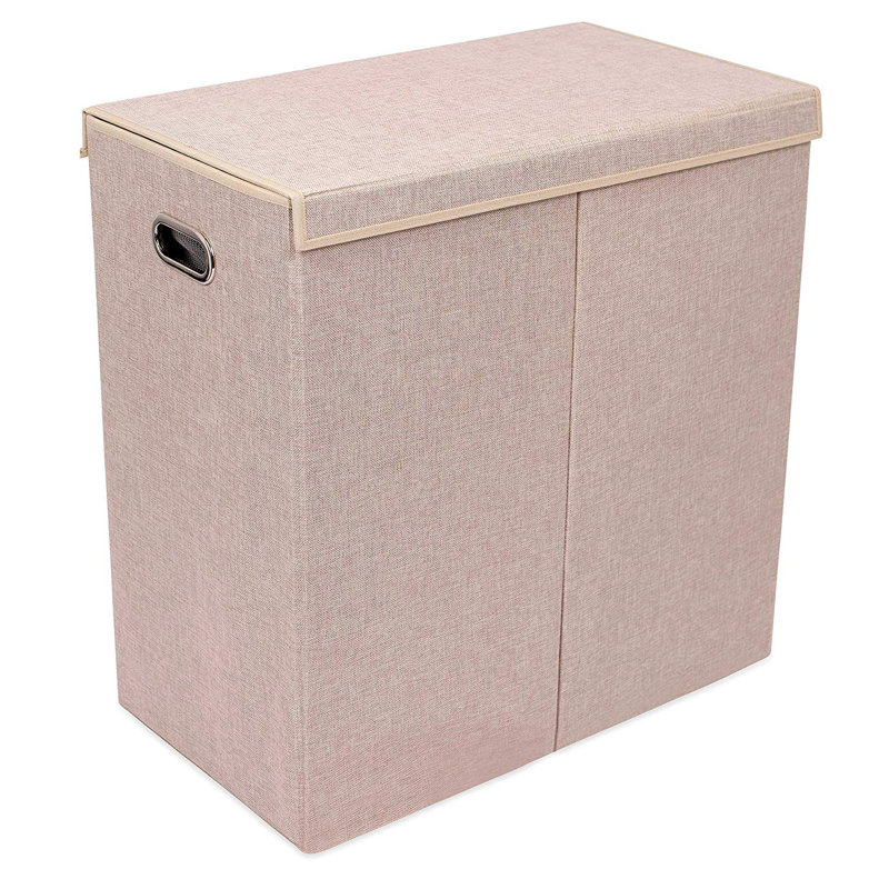 Panier à linge haut BirdRock avec couvercle et 2 sacs amovibles - Panier à linge double pliable 13 gallons (crème), Crème