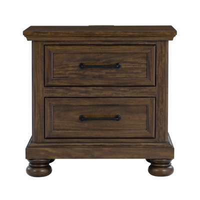 Table de chevet brune à 2 tiroirs avec port USB