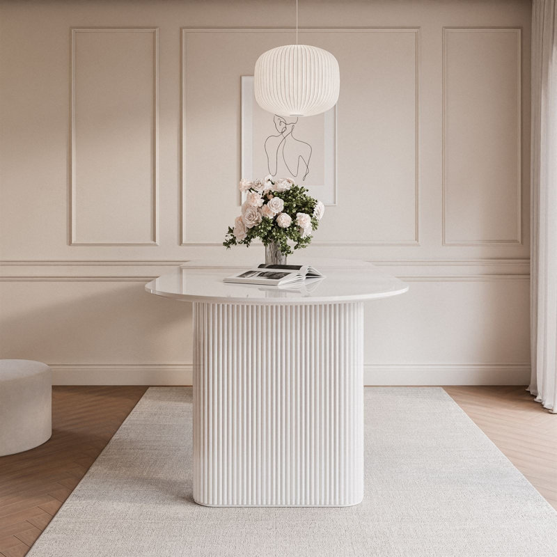 Dining Table, White / High Gloss White