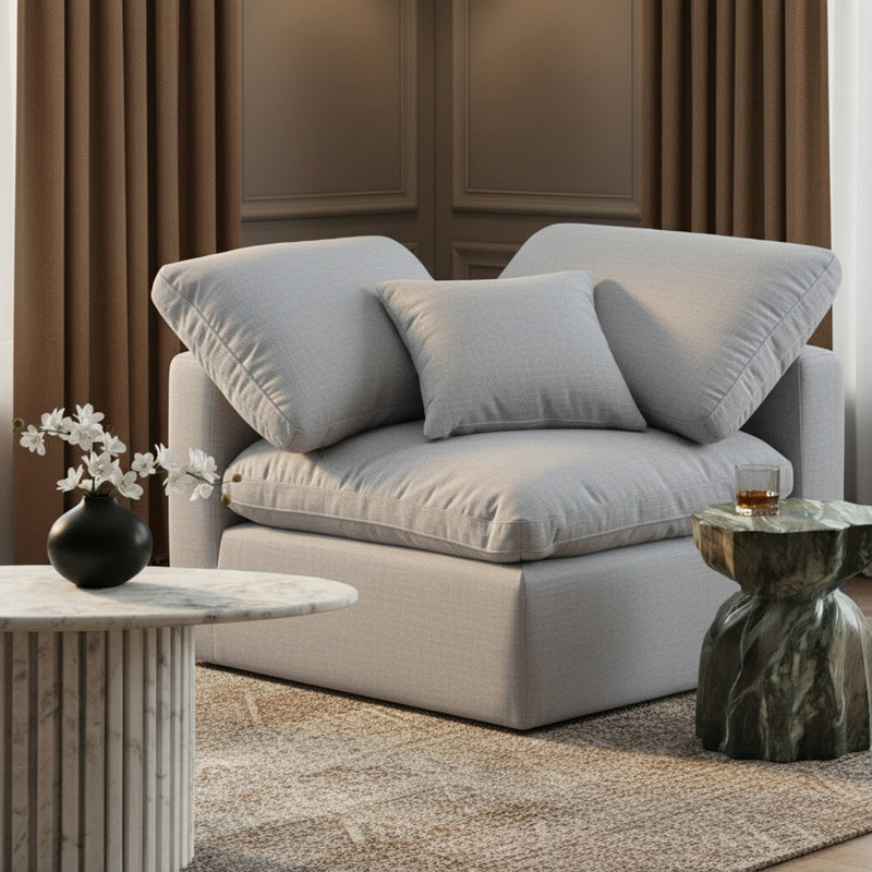 Fauteuil Musheerah, Tissu gris texturé en lin