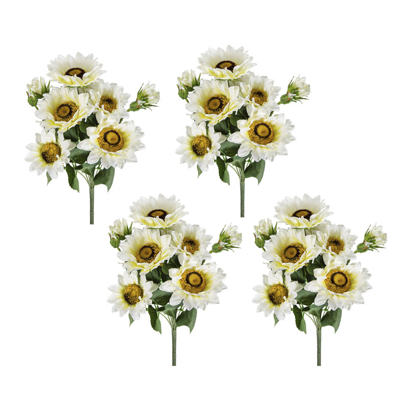 10,2 x 11 x H 18,9 po tournesol artificiel BushX9, paquet de 4, Cream