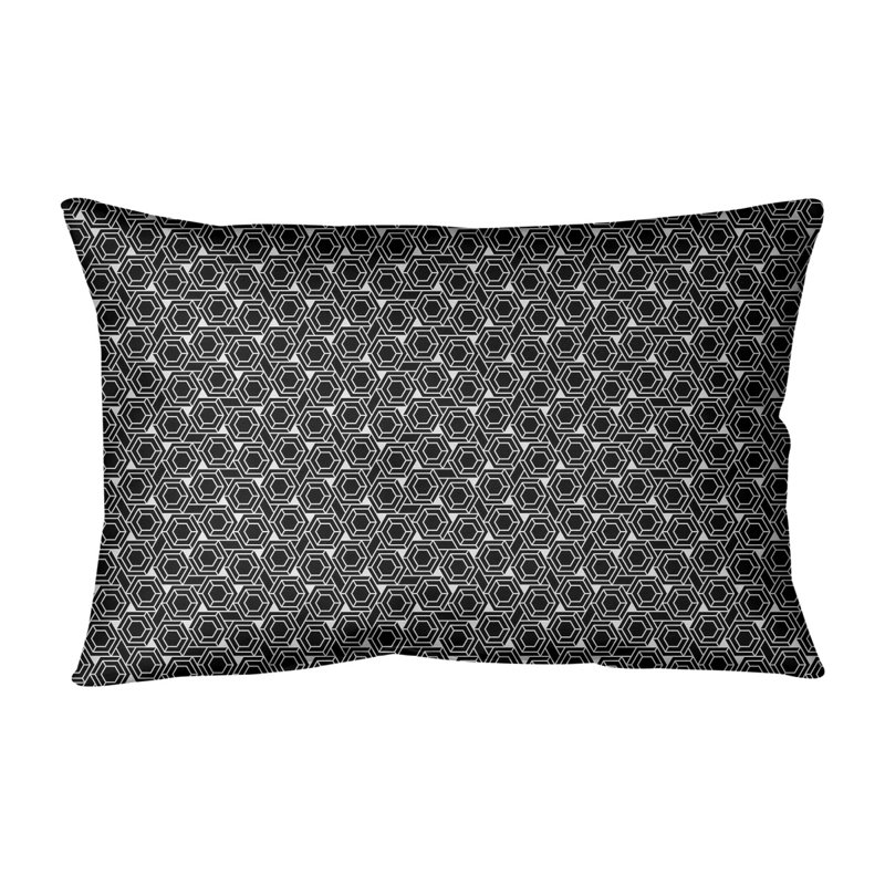 Coussin décoratif à treillis hexagonal Katelyn Elizabeth, H 14 po x l 14 po, Pas de bourre, Noir / blanc