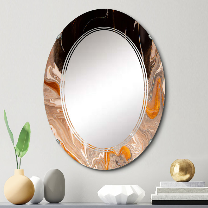 Vagues de marbre brun et noir - Miroir mural moderne ovale, 30 po x 20 po