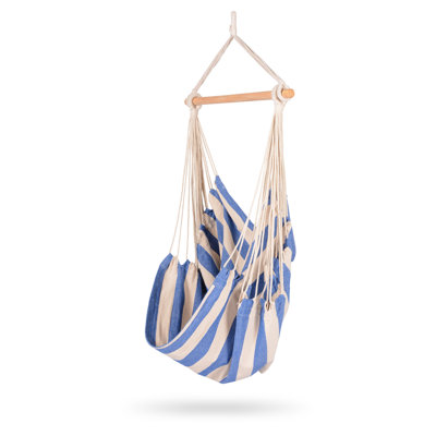 Island Retreat Boho Breeze Hammock Swing Chair with Spreader Bar - Hammock Chair Swing with Hardwood Frame and Polyester-Blended Fabric - Hanging Chair for Bedroom and More – Hampton Blue Stripe