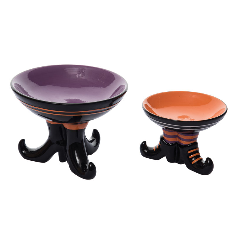 The Holiday Aisle® Dolomite 8.75 in. Halloween Candy Dish with Witch Boot Base Set of 2
