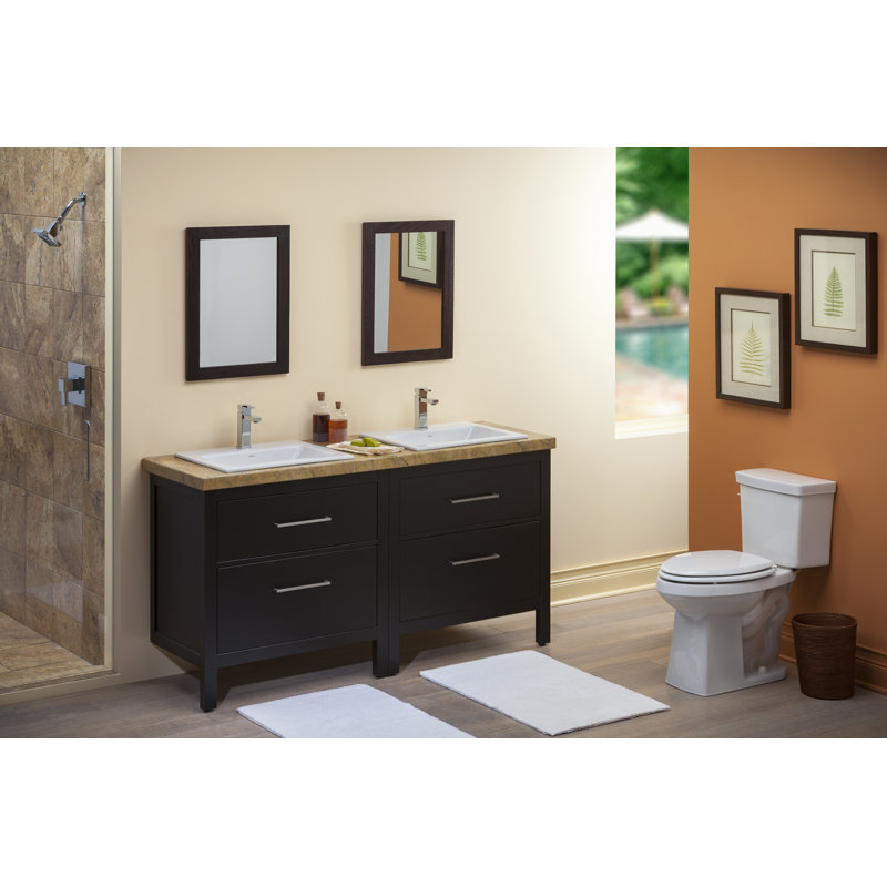 Lavabo de salle de bain rectangulaire encastré en porcelaine vitreuse blanche avec trop-plein, Simple
