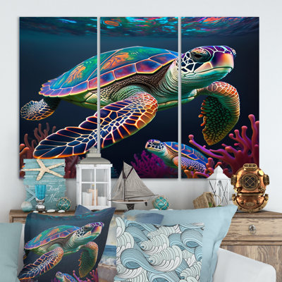 «Colorful Deep Sea Turtle Portrait», ensemble de reproductions d'art mural animaux tortues