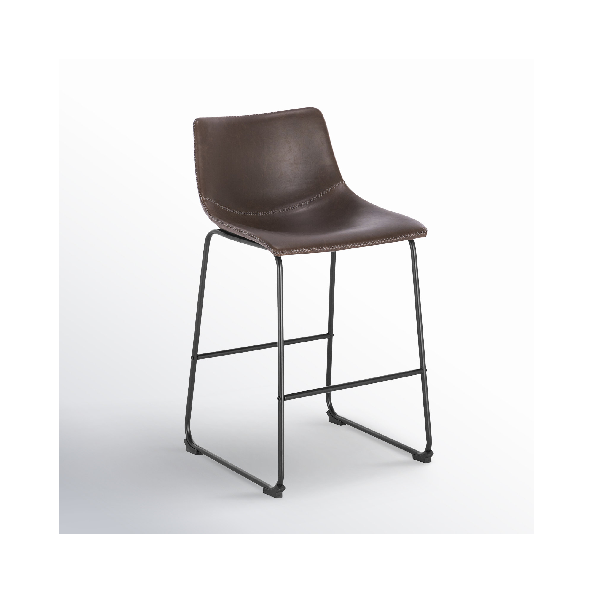 Bela Leatherette Stool, Brown Faux Leather