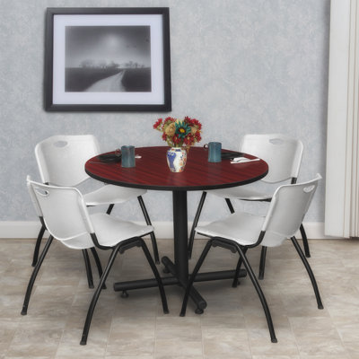 Regency Kobe Round X-Base Breakroom Table, 4 M Stack Chairs