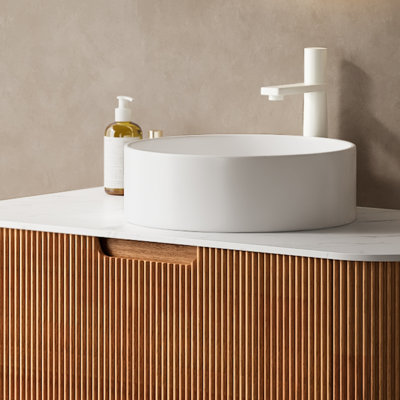 14'' Round Ceramic Bathroom Counter Basin - White, & Stylish Look 14.09'' Sink Smooth Surface