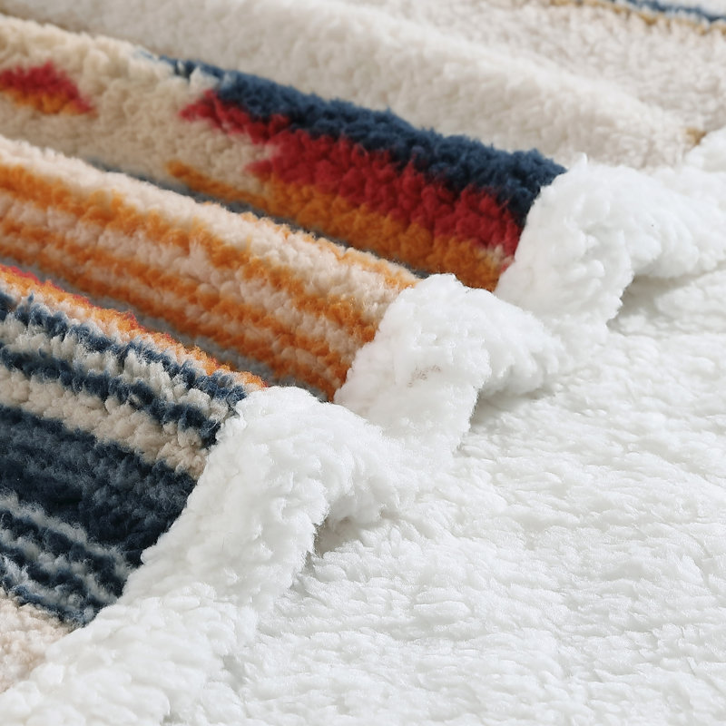 Wrangler Printed Plush Sherpa Throw Blankets, Ivory