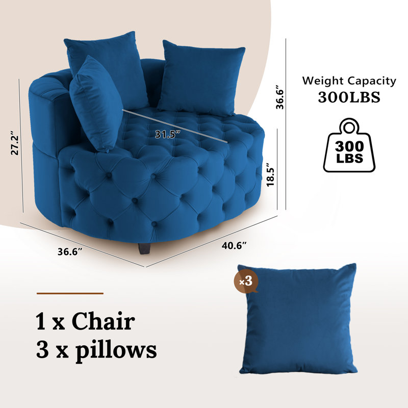 Fauteuil demi-tonneau en velours 36,6 po Keoka, Velours bleu