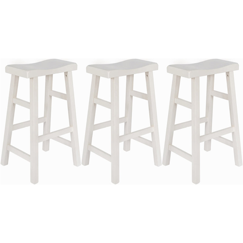 Tabouret de bar et de comptoir en bois massif massif Messer, 29 po, blanc (ensemble de 3), Blanc, 3