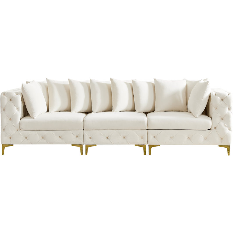 Izamar 109'' Velvet Sofa, Cream Velvet