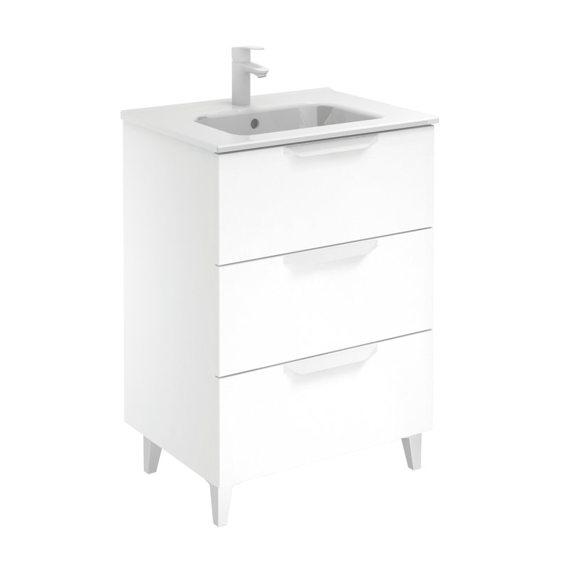 Meuble-lavabo à panneau H 24 po x P 19 po x H 34 po, Blanc mat