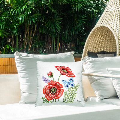 Coussin d'extérieur Brushstroke Poppies & Butterflies, par Paul Brent
