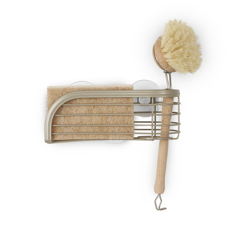 Nickel Suction Mount Sponge and Brush Holder