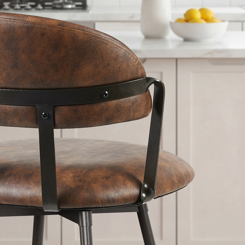 Tabouret de comptoir pivotant rembourré avec structure en métal, Brun, Ensemble de 2