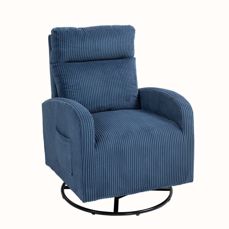 Upholstered Swivel Glider Rocking Chair, Blue Corduroy