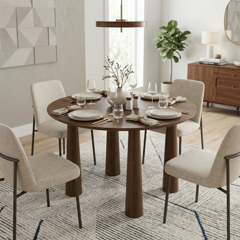30"H Round Wood Dining Table Kitchen Table with 4 Legs, Walnut, 30"H x 45"L x 45"W