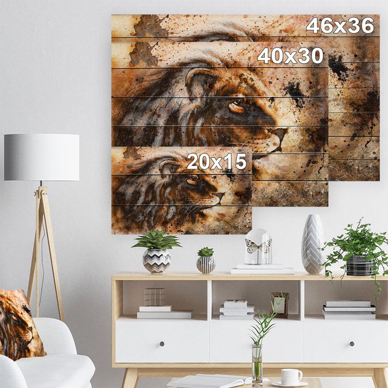 «Lion Collage - Animal Circle», art mural, H 36 po x l 46 po x P 1,5 po, Bois