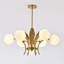 White Glass Post Modern Led Chandelier With Leaf Deco In Brass-737428897