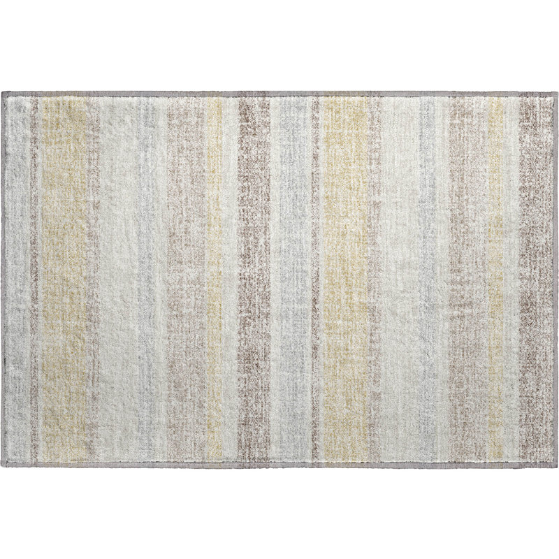 Premium Machine Washable Mayfield AMF2122 Striped Rug, 1'8" x 2'6", Ivory
